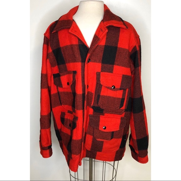 Woolrich red black Buffalo check wool blend coat - Picture 2 of 7